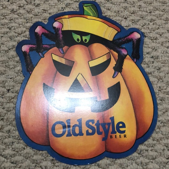 Vintage rare Old Style Beer cardboard sign, Halloween pumpkin spider - Picture 6 of 16